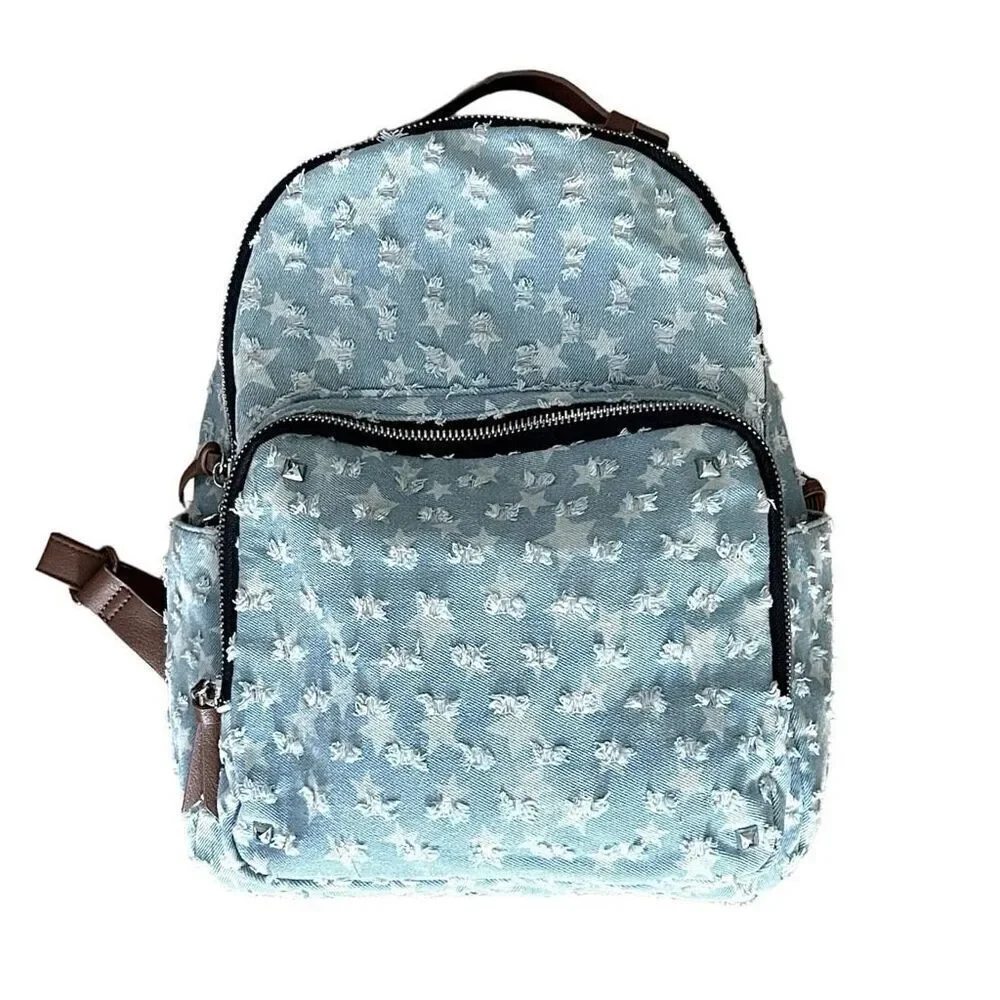 Distressed Denim Stars Backpack MMS Design Studios